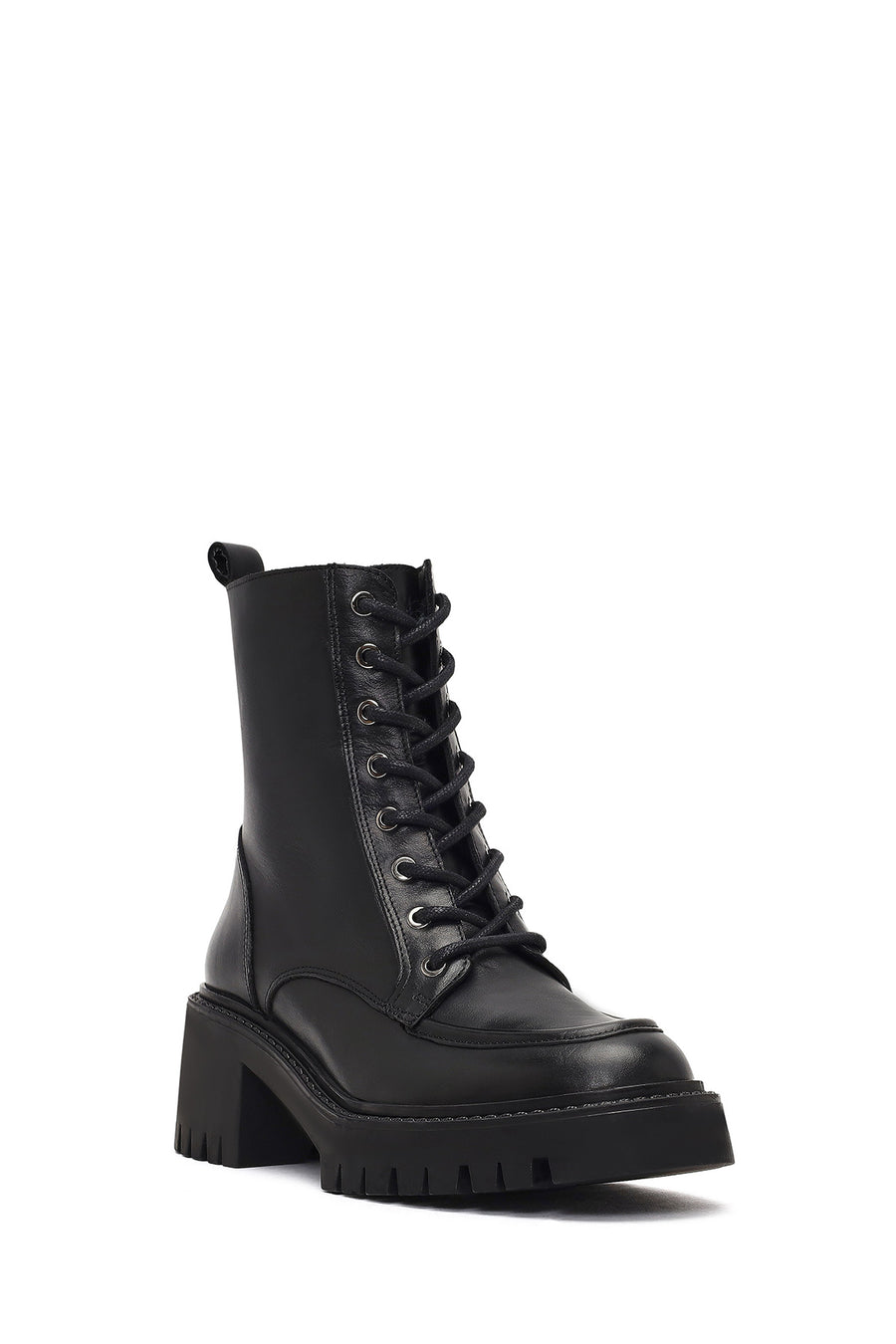Women's Black Zippered Thick Heeled Leather Ankle Boots