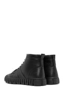 Men's Black Zippered Lace-Up Leather Boots | Derimod