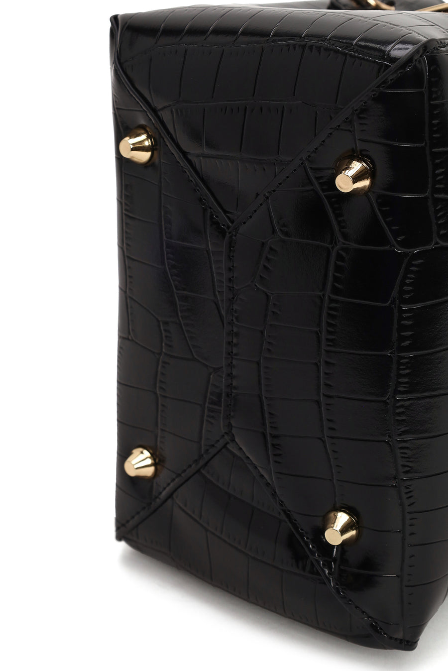 Woman Black Long-Strap Croc-Pattern Mini Shoulder Bag
