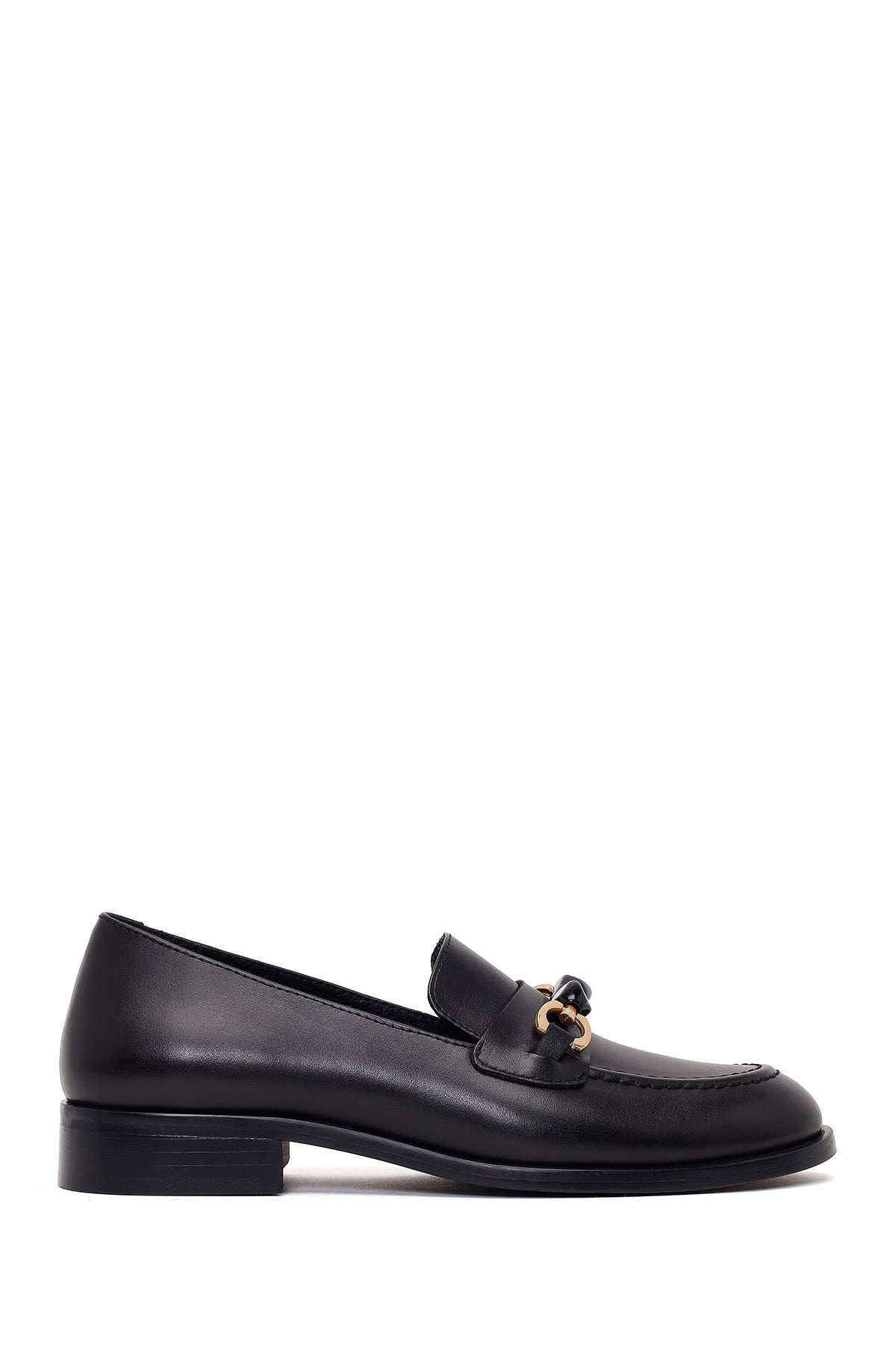 Woman Black Buckled Leather Masculine Loafer AF180019DV | Derimod