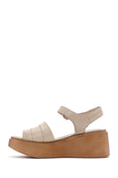 Women's Beige Leather Thick Sole Comfort Sandals | Derimod