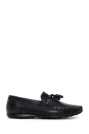 Men's Black Leather Printed Tassel Loafer | Derimod