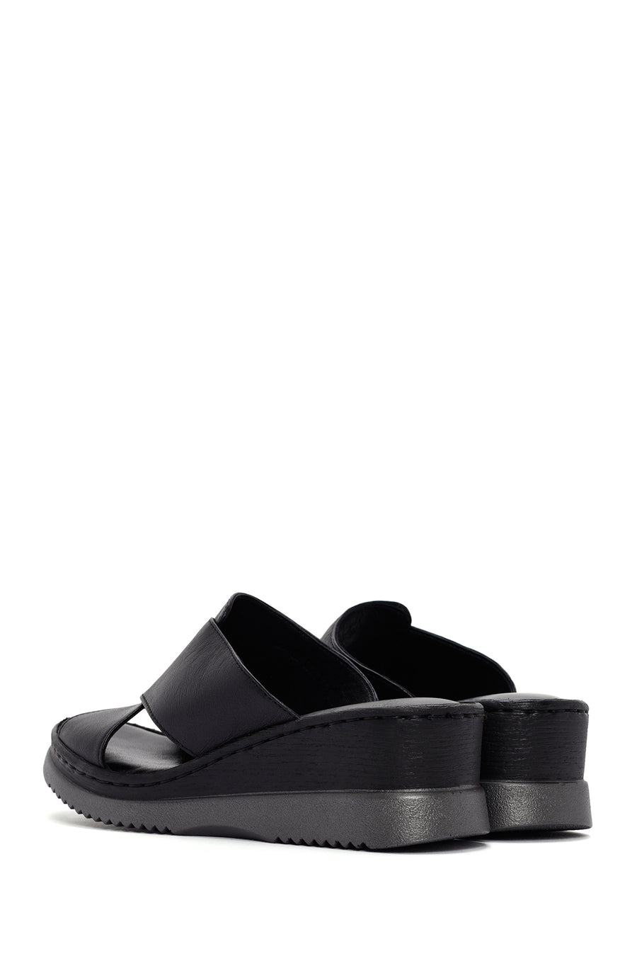 Women's Black Thick Soled Leather Comfort Slippers