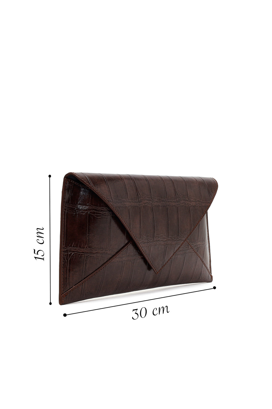 Woman Brown Croc-Pattern Clutch Bag