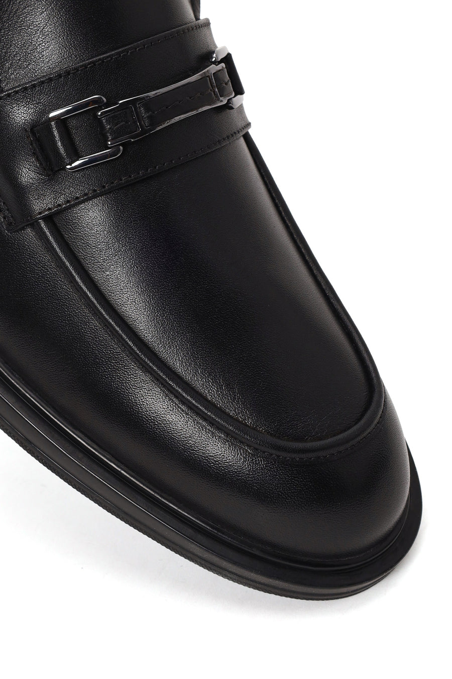 Erkek Siyah Tokalı Deri Klasik Loafer