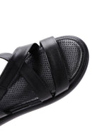 Women's Black Leather Comfort Sandals | Derimod