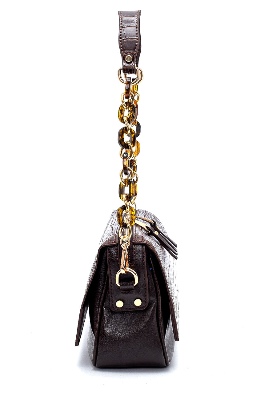 Women's Crocodile Patterned Shoulder Bag with Strap Detail