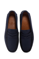 Men's Navy Blue Nubuck Leather Casual Loafer | Derimod