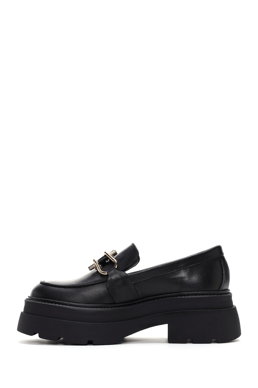 Women's Black Leather Thick Soled Masculine Loafer