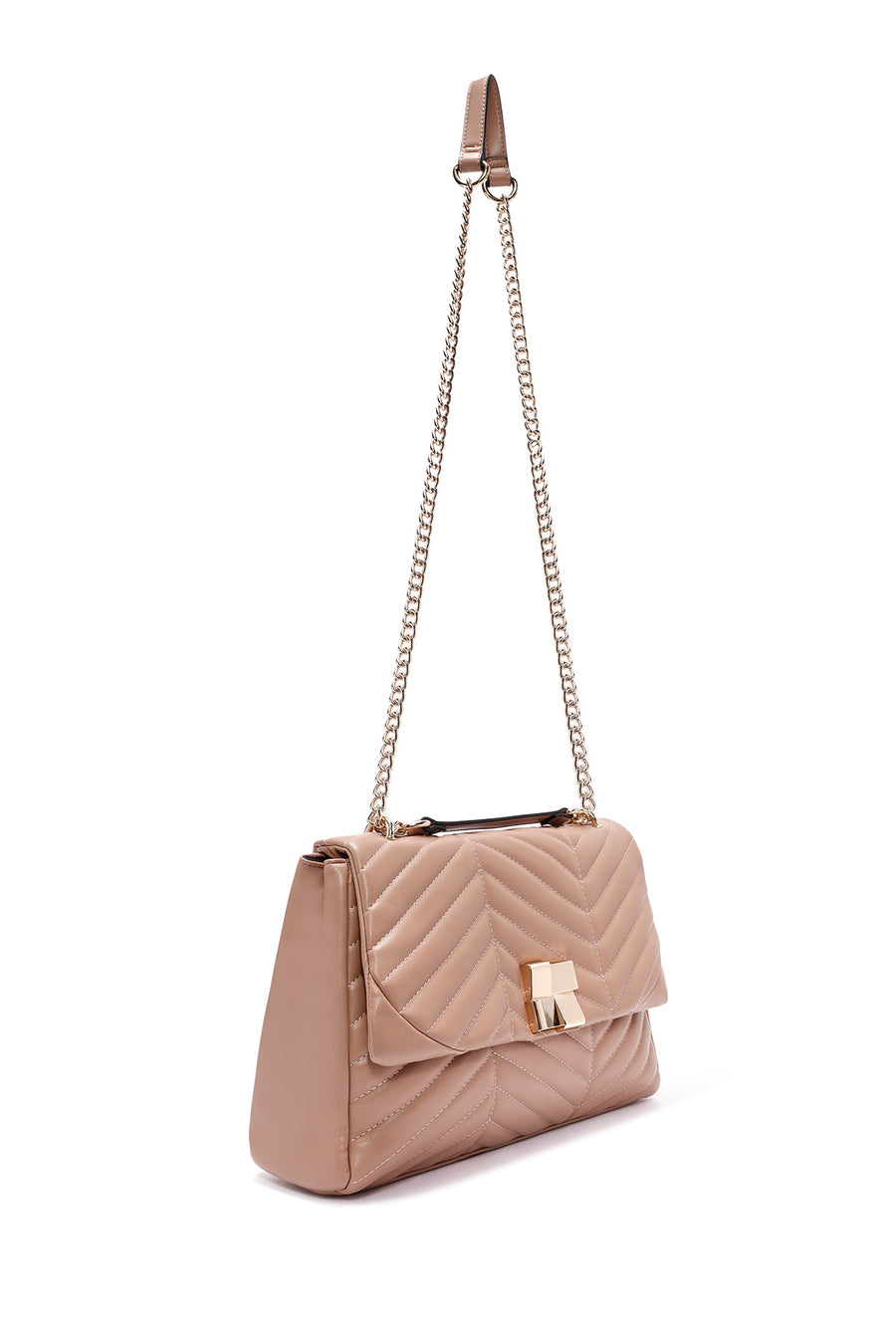 Women's Beige Long Strap Quilted Patterned Shoulder Bag