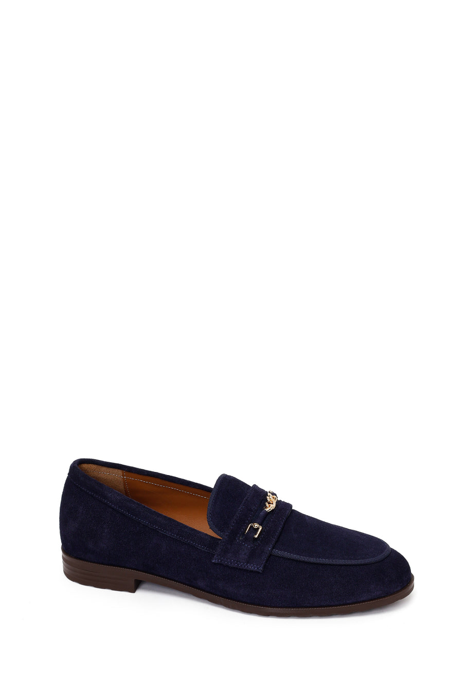 Woman Navy Buckled Suede Masculine Loafer