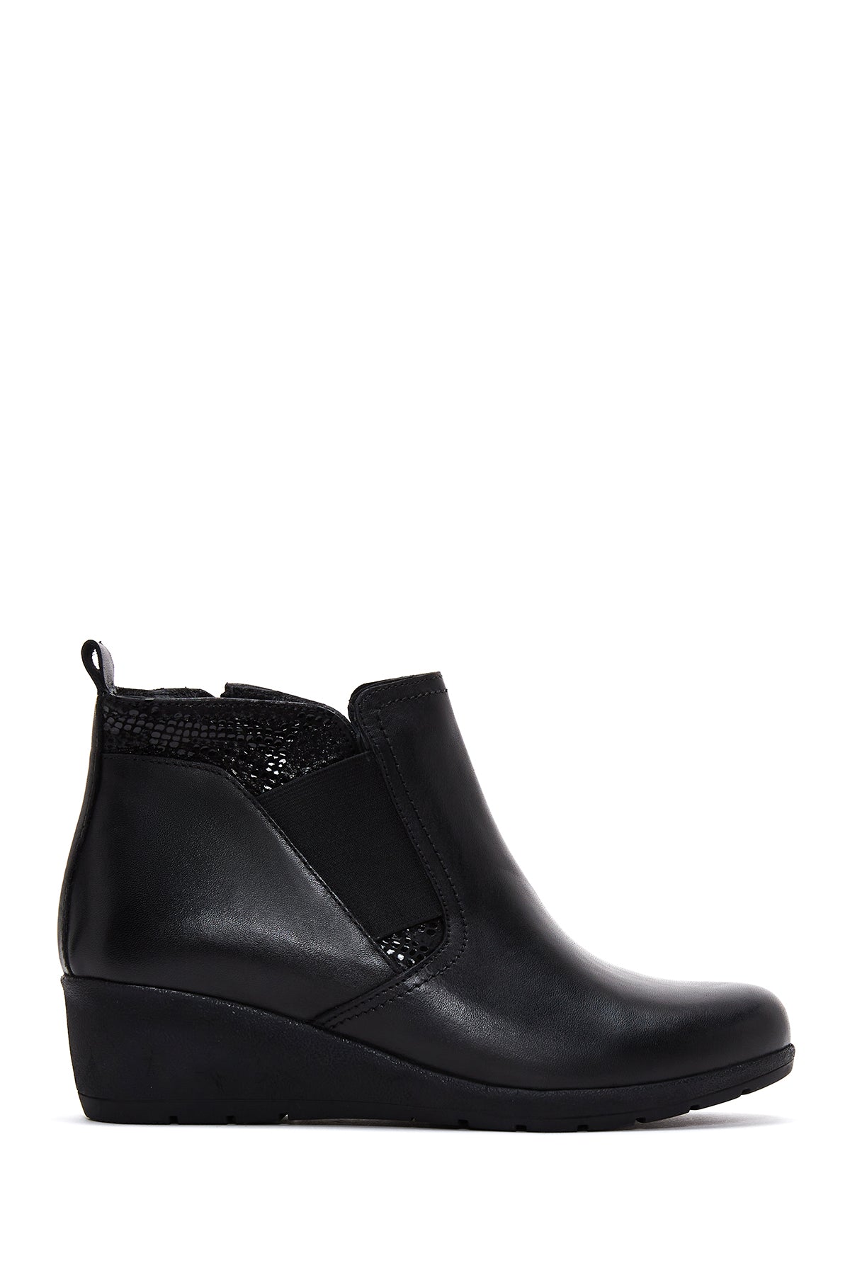 Women's Black Leather Wedge Heel Boots 23WFD412614 | Derimod