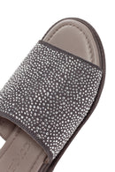 Women's Gray Stone Leather Slippers | Derimod