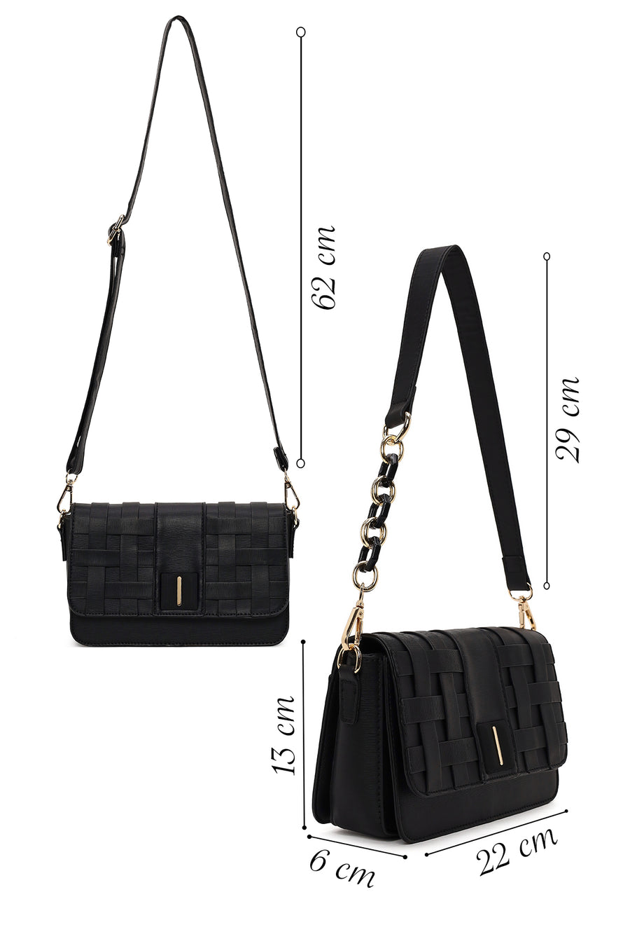 Woman Black Long-Strap Knit Crossbody Bag