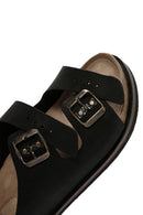 Men's Black Buckle Detailed Nubuck Leather Slippers | Derimod