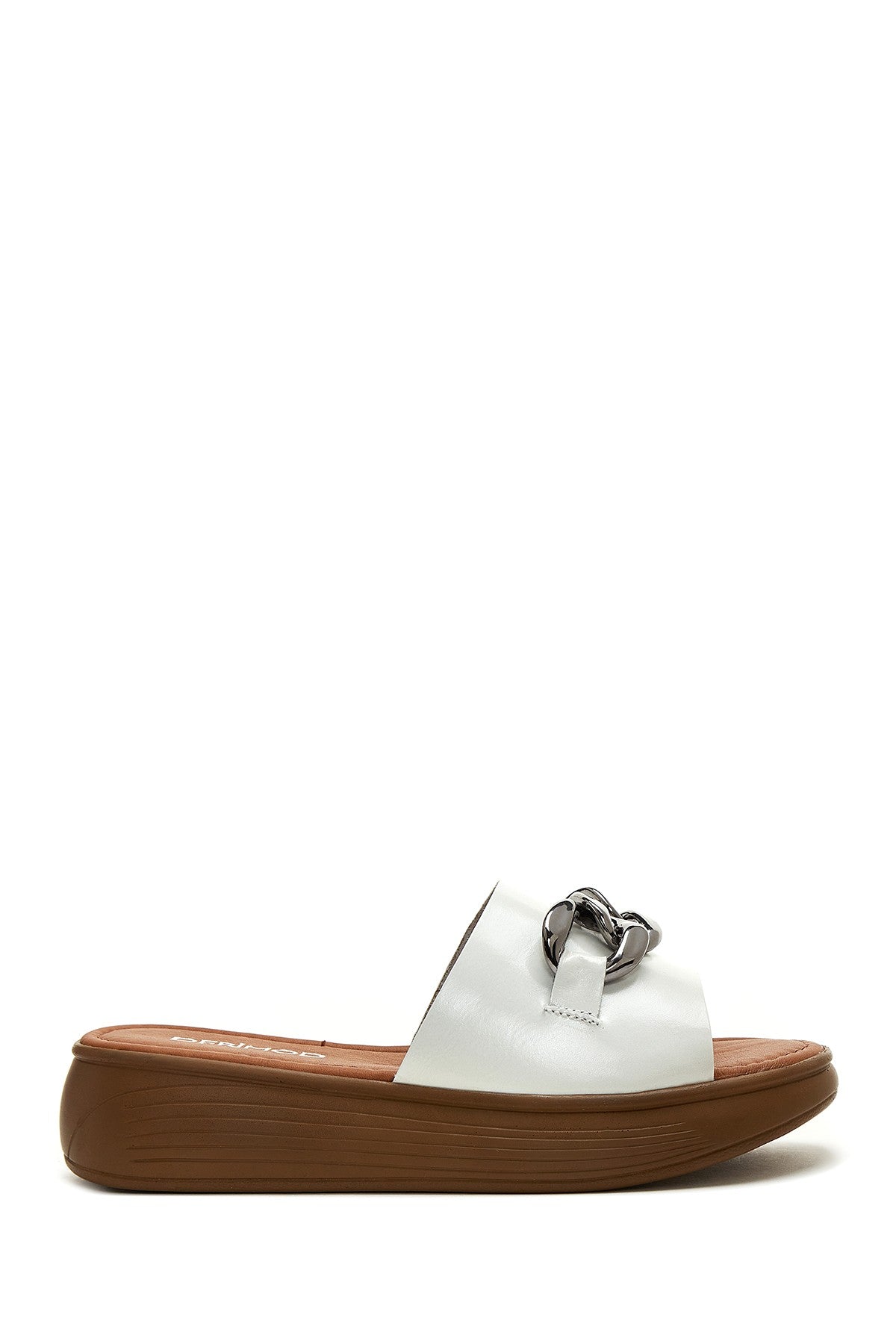 Women's White Leather Thick Soled Slippers 23SFD331418 | Derimod