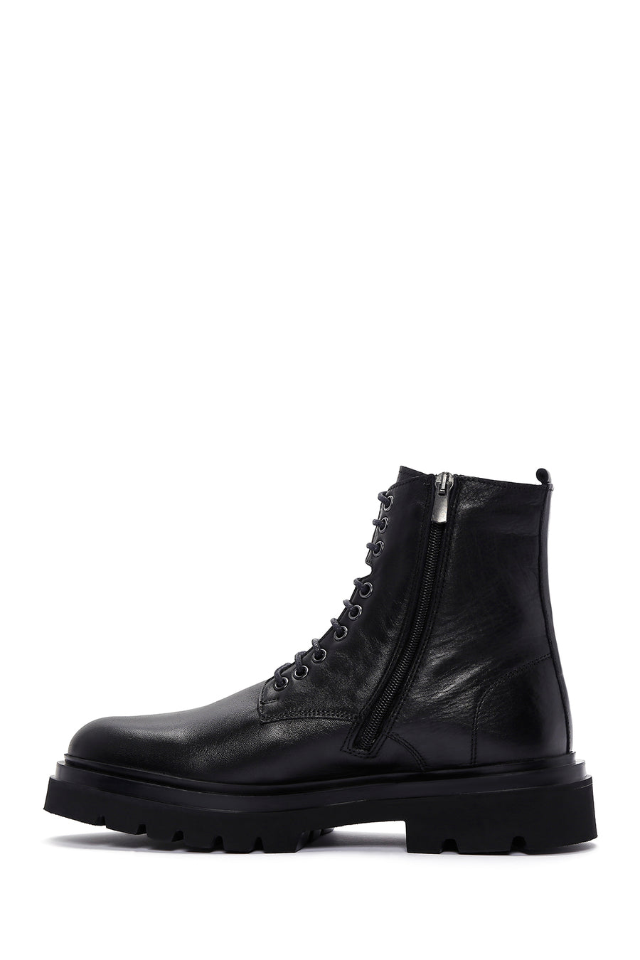 Men's Black Zippered Leather Casual Boots