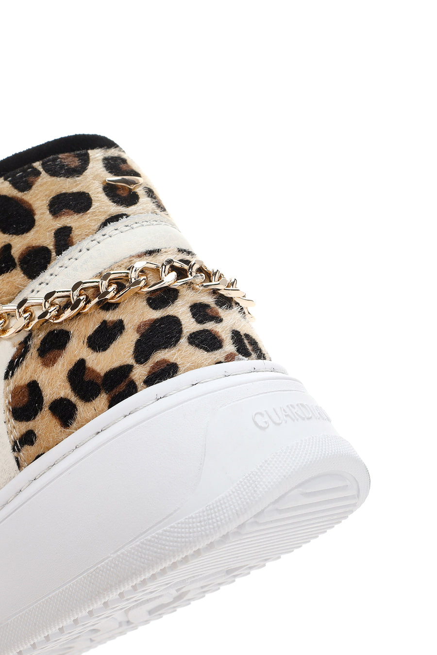 Alberto Guardiani Women's Black White Leopard Leather Thick Sole High Top Sneaker