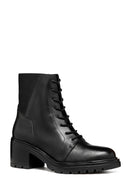 Geox Women's Black Damiana Zippered Thick Heel Leather Boots | Derimod