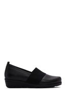 Women's Black Leather Wedge Heel Comfort Loafer | Derimod