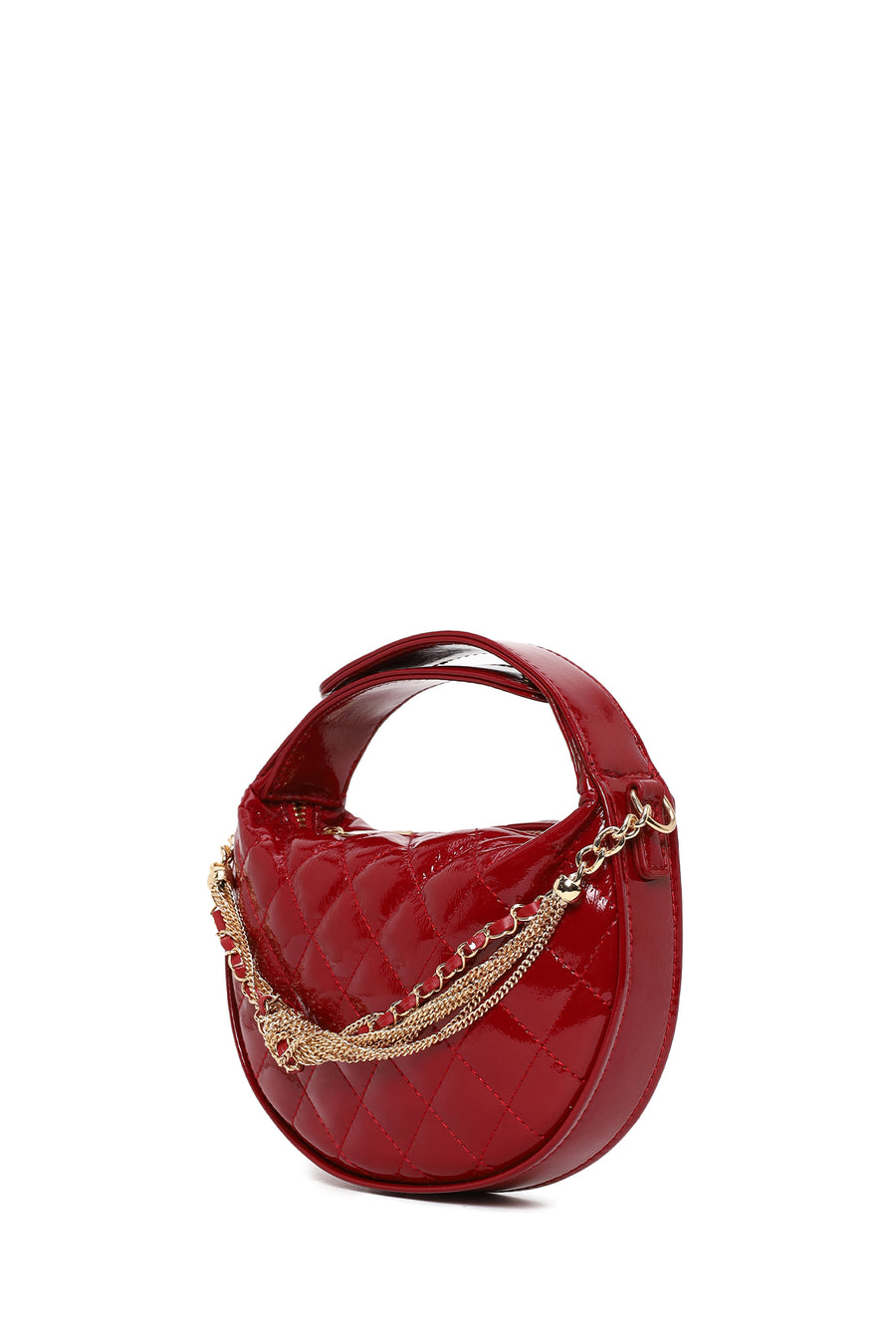 Woman Red Long Strap Quilted Mini Evening Bag