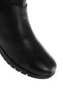 Women's Black Zippered Buckle Detailed Leather Comfort Boots | Derimod