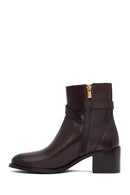 Woman Brown Zip Closure Chunky Heeled Leather Boots | Derimod