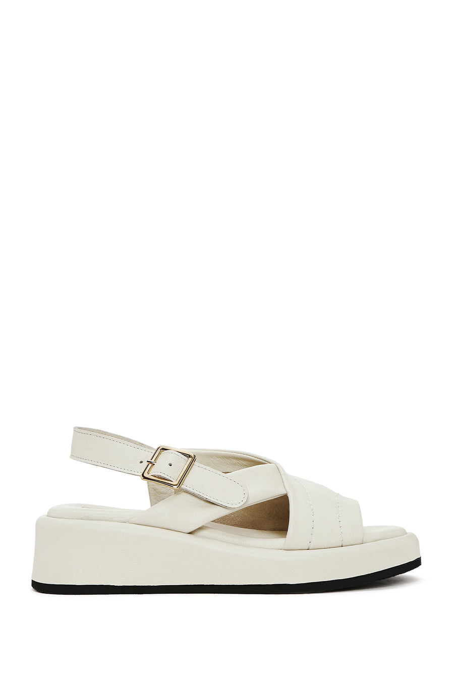 Women's Beige Ankle Buckle Thick Soled Leather Sandals 25SFD201318 | Derimod