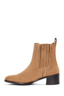 Women's Tan Suede Leather Chelsea Boots | Derimod