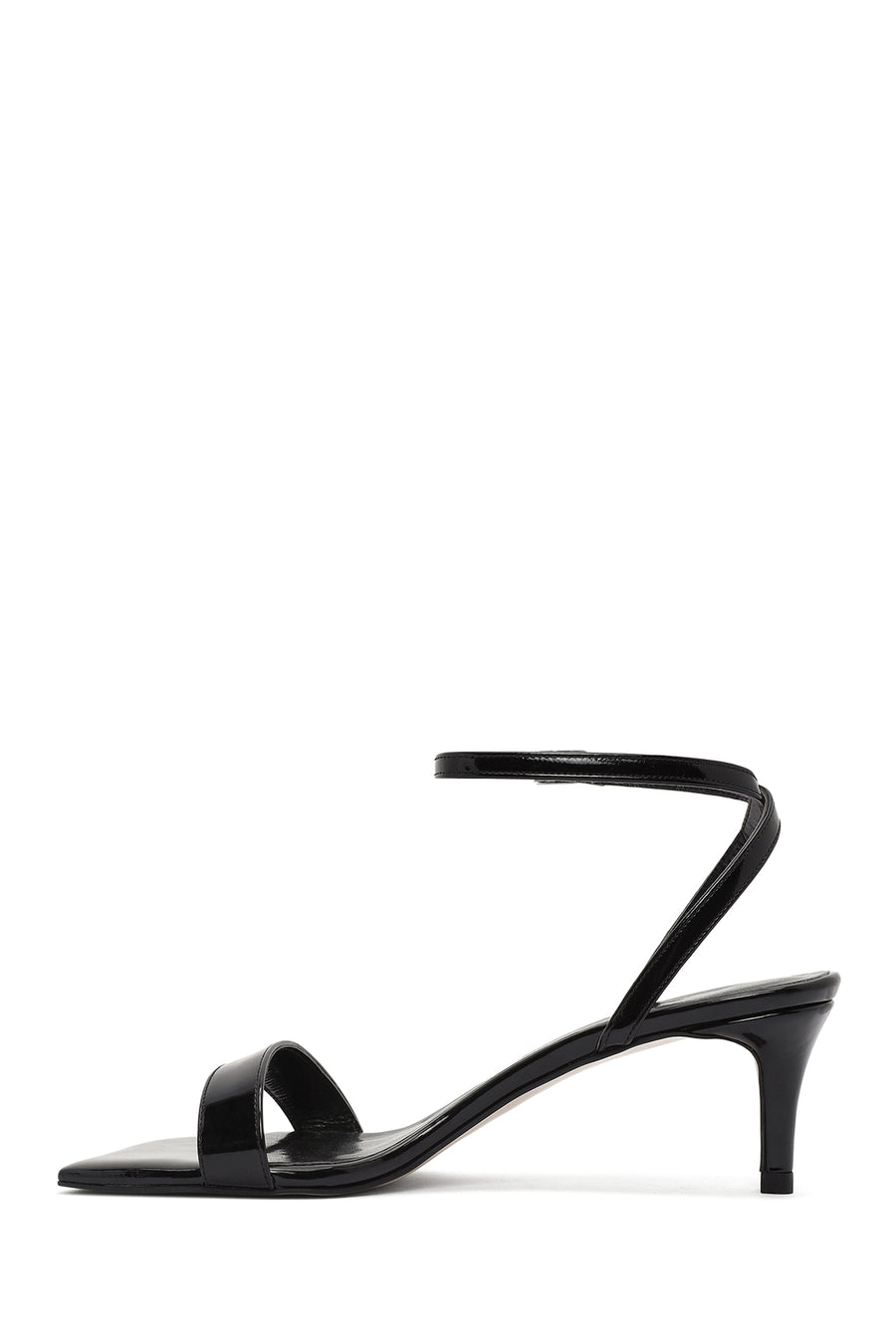 Women's Black Ankle Buckle Low Thin Heel Patent Leather Sandals