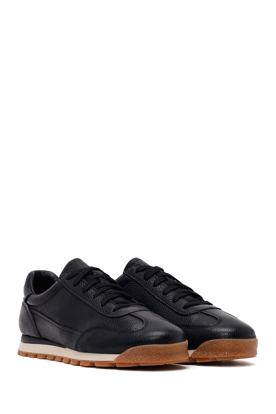 Erkek Siyah Bağcıklı Deri Sneaker