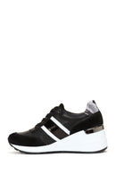 Women's Black Leather Wedge Heeled Sneaker | Derimod