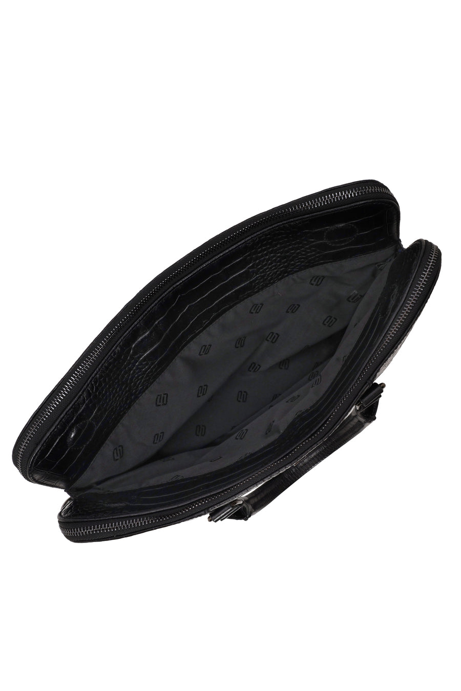 Unisex Black Long Strap Crocodile Pattern Leather Briefcase
