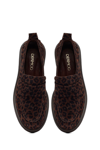 Kadın Leopar Desenli Süet Deri Maskülen Loafer