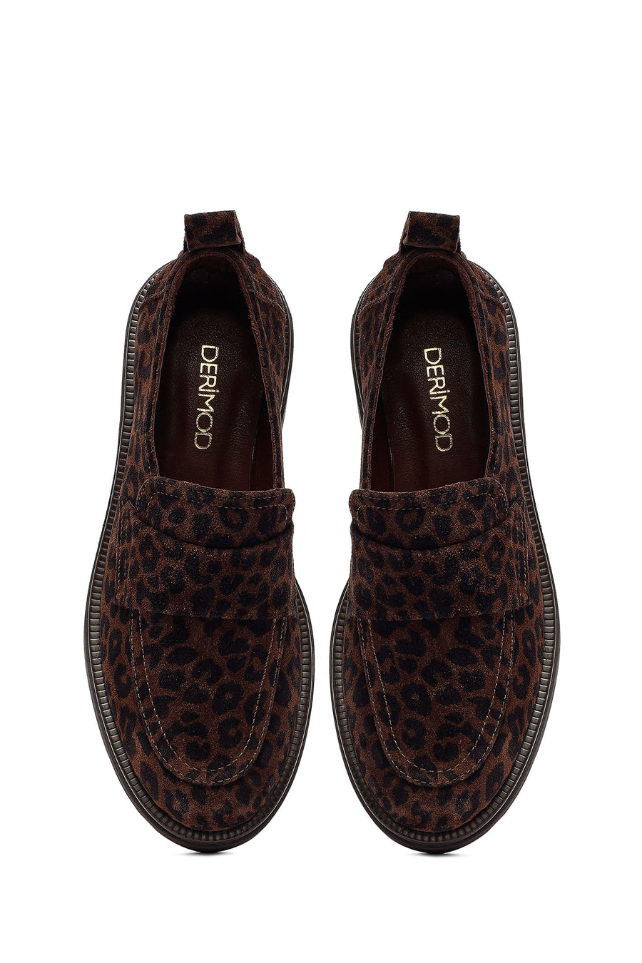 Woman Leopard Patterned Suede Masculine Loafer