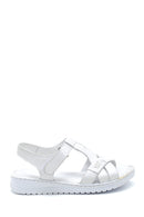 Women's White Leather Casual Flat Sandals | Derimod