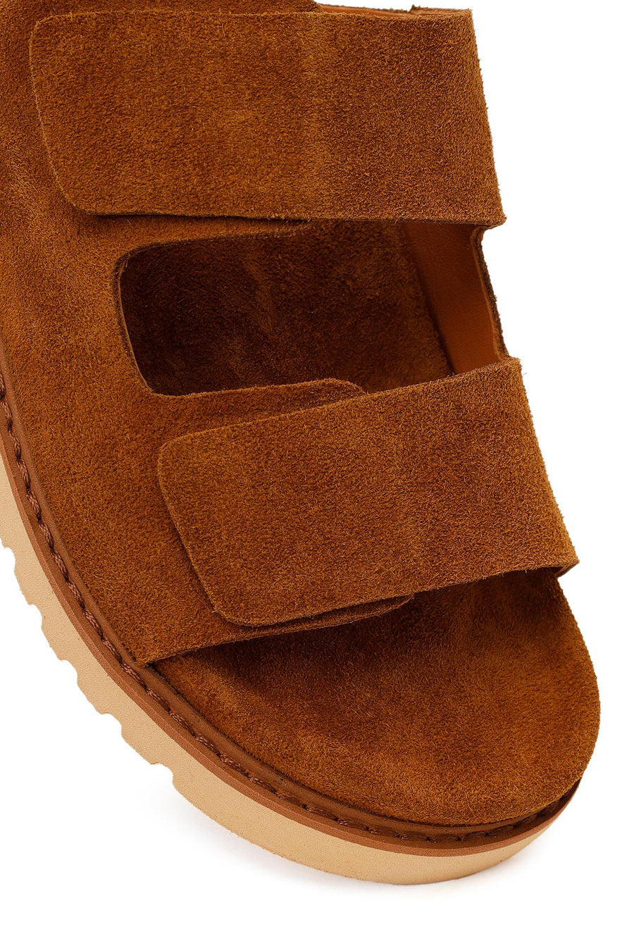 Women's Tan Double Buckle Suede Leather Slippers