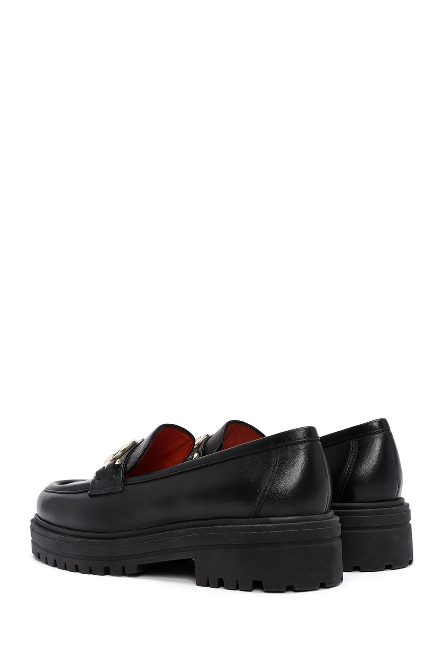 Derimod Gritti Woman Black Buckle-Detail Leather Masculine Loafer