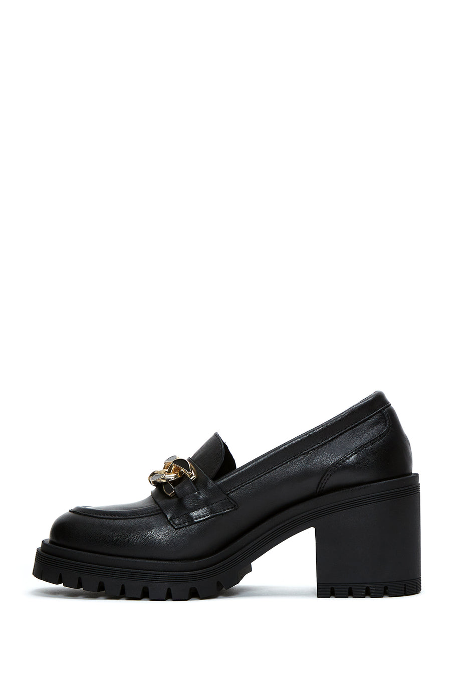 Women's Black Leather Heeled Loafer