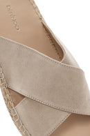 Men's Beige Suede Leather Slippers | Derimod