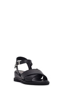 Women's Black Ankle Buckle Platform Leather Sandals | Derimod