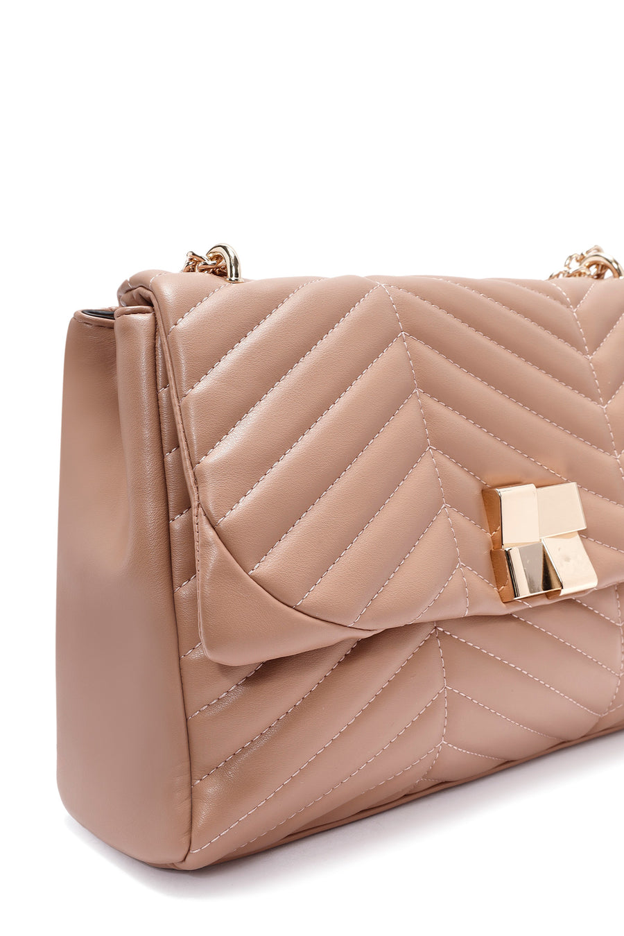 Women's Beige Long Strap Quilted Patterned Shoulder Bag