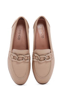 Women's Beige Leather Buckle Classic Loafer | Derimod