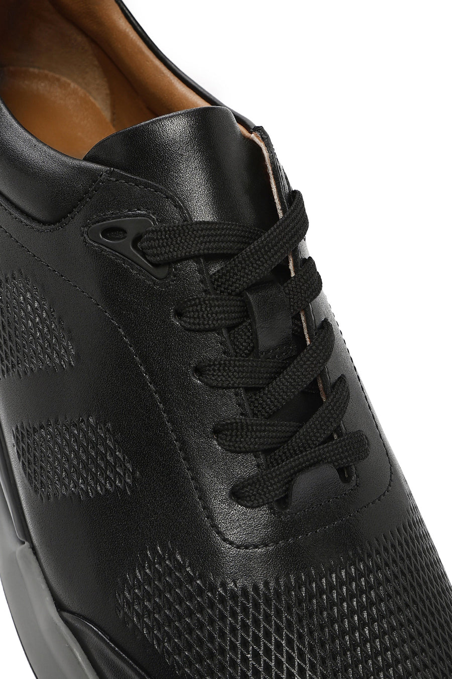 Erkek Siyah Bağcıklı Deri Casual Sneaker