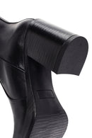 Women's Black Zippered Thick Heeled Leather Boots | Derimod