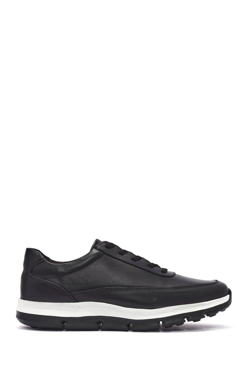 Erkek Siyah Bağcıklı Kalın Tabanlı Deri Casual Sneaker