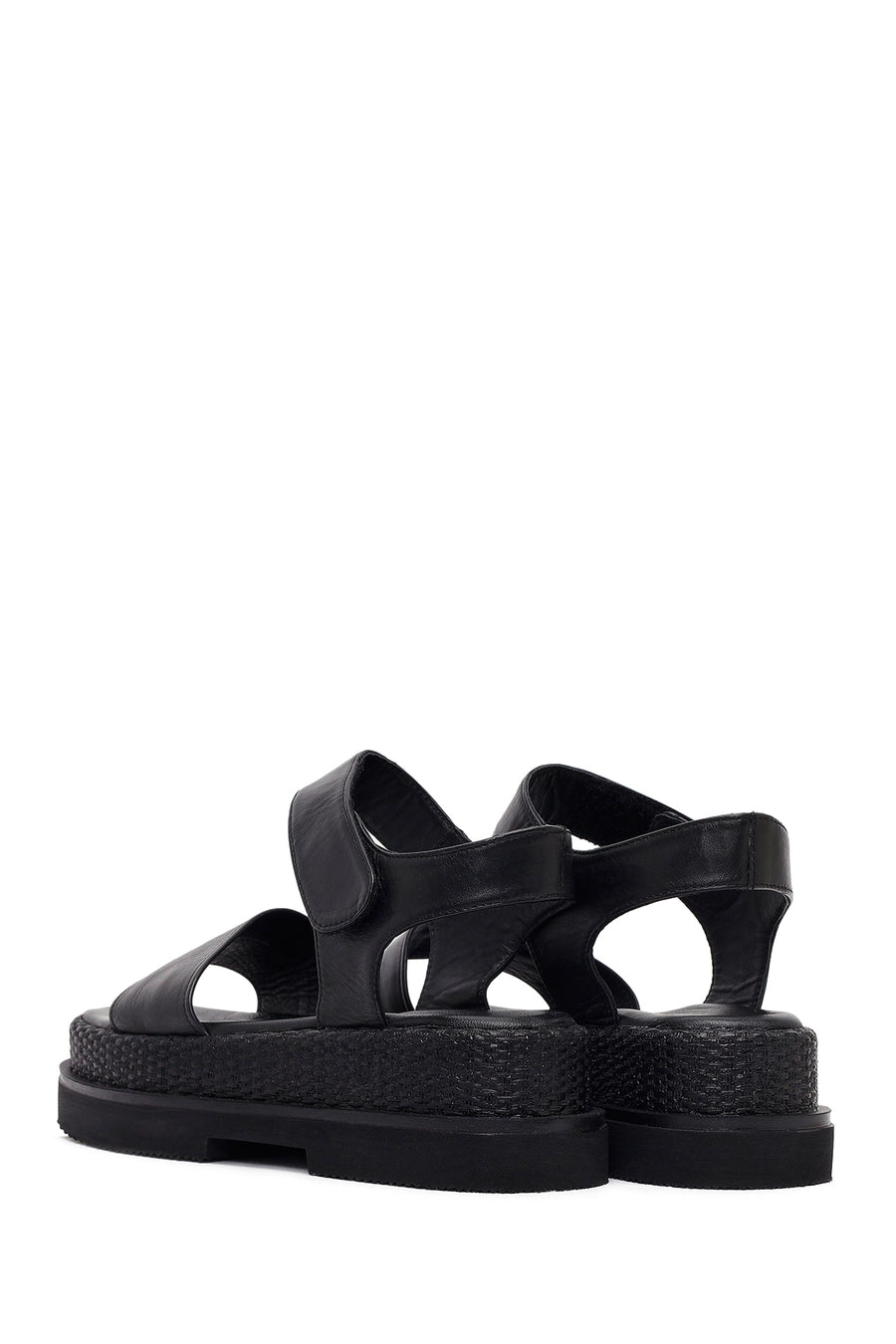 Women's Black Thick-Sole Leather Sandals
