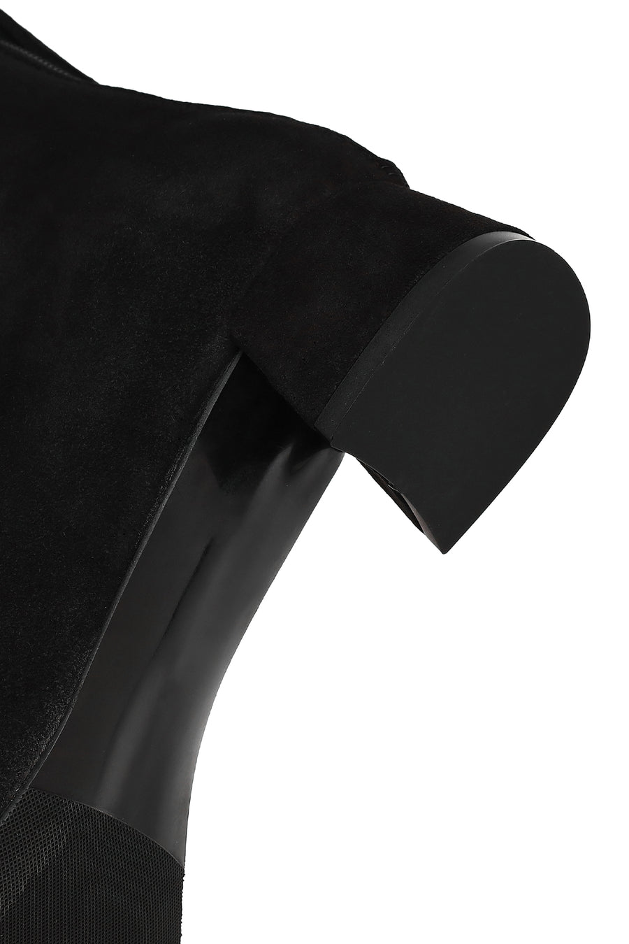 Woman Black Zip Closure Short Thick Heeled Suede Boots