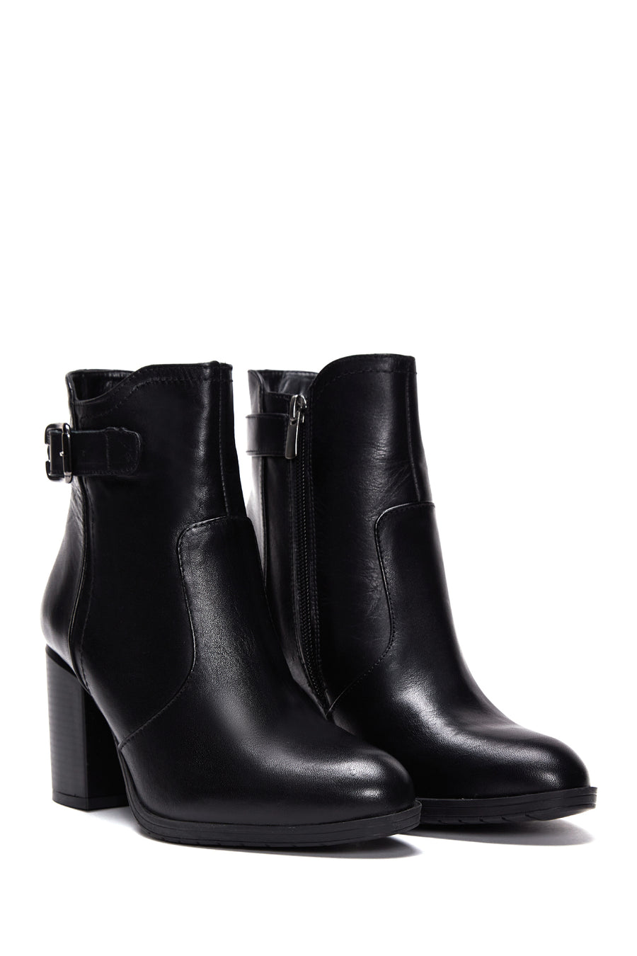 Women's Black Zippered Chunky Heel Boots