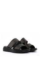 Women's Black Stone Comfort Slippers | Derimod